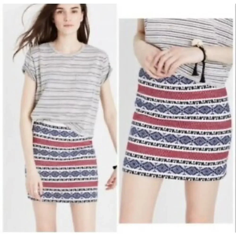 Madewell Size 10 Mini Skirt Jacquard Gamine Embroidered Striped Detail Lined‎